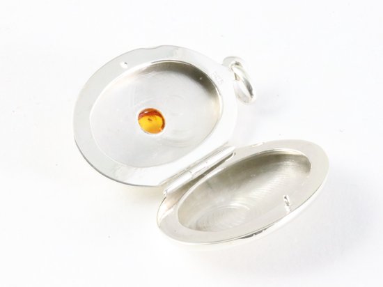 Ovaal hoogglans zilveren medaillon met amber afbeelding 5