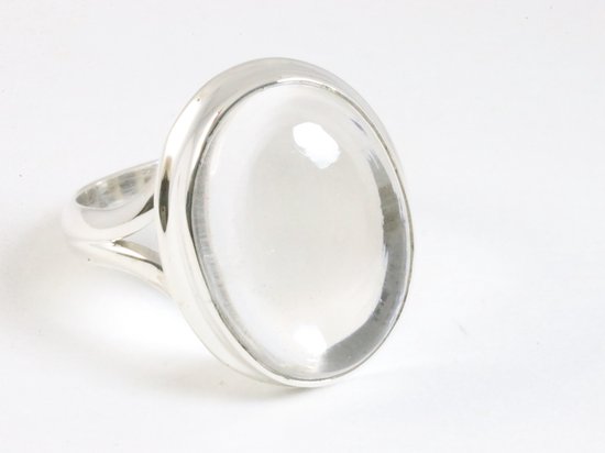 Ovale hoogglans zilveren ring met bergkristal afbeelding 1