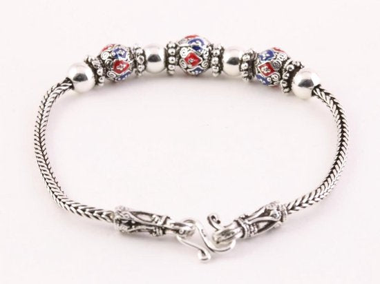 Zilveren armband met emaille bewerkte kralen afbeelding 3