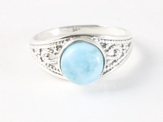 Fijne opengewerkte zilveren ring met larimar afbeelding 4