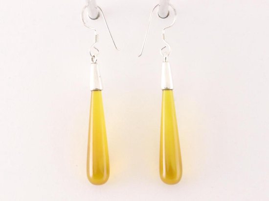 Lange zilveren pegel oorbellen met gele agaat afbeelding 2