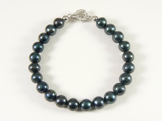 Armband met natuurlijke zwarte zoetwater parels en zilveren sluiting afbeelding 1