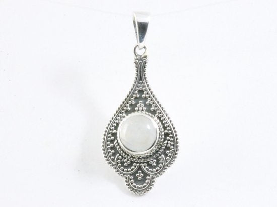 Bewerkte zilveren hanger met regenboog maansteen afbeelding 4