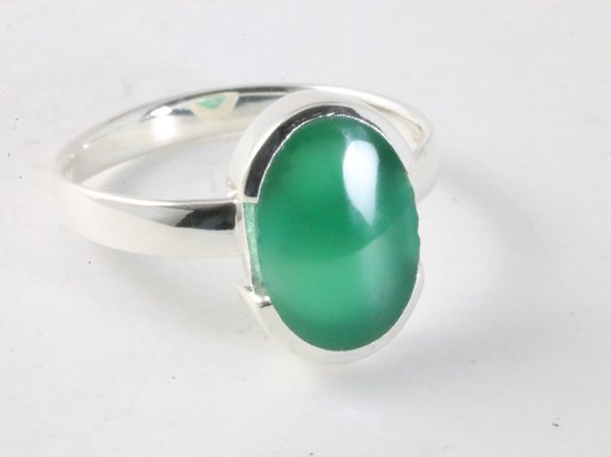 Hoogglans zilveren ring met groene agaat afbeelding 1
