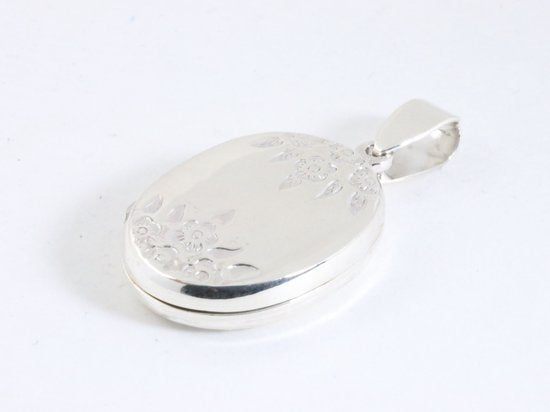 Fijn zilveren medaillon met bloemen gravering afbeelding 2