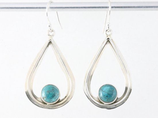 Opengewerkte zilveren oorbellen met chrysocolla afbeelding 1