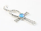 Bewerkte zilveren ankh hanger met blauwe opaal afbeelding 2