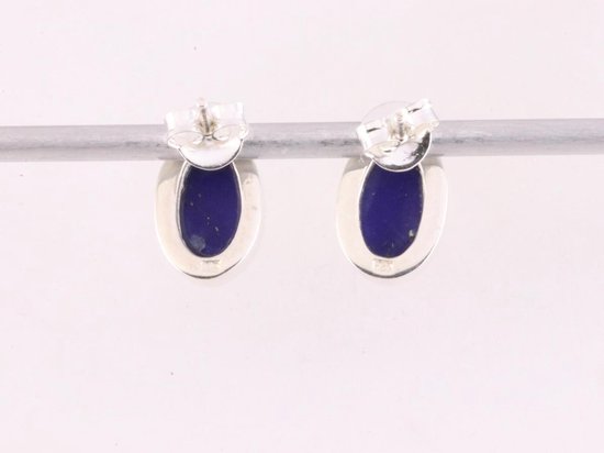 Ovale zilveren oorstekers met lapis lazuli afbeelding 3