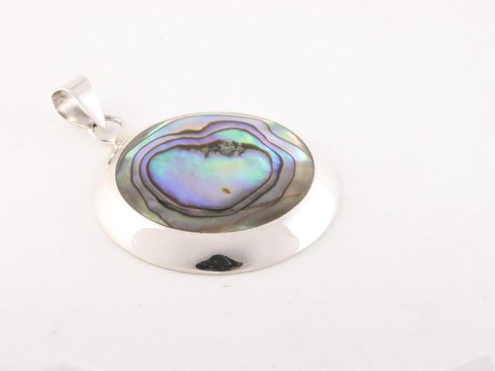 Ronde hoogglans zilveren hanger met abalone schelp afbeelding 2
