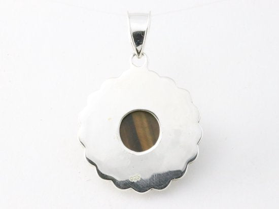 Ronde bewerkte zilveren hanger met tijgeroog afbeelding 3