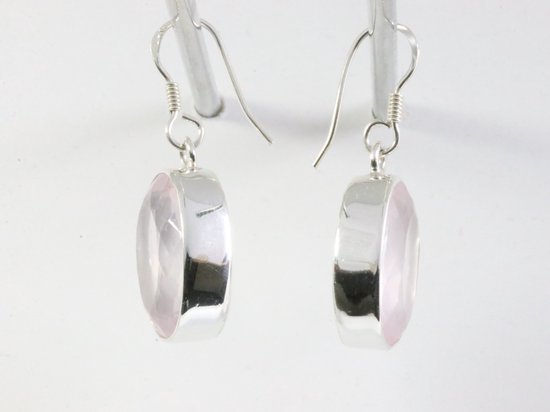 Grote ovale zilveren oorbellen met rozenkwarts afbeelding 2