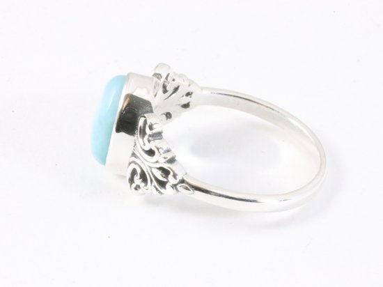 Fijne bewerkte zilveren ring met larimar afbeelding 2
