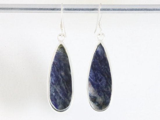 Lange zilveren oorbellen met sodaliet afbeelding 3