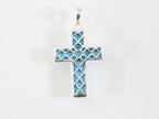 Fijne zilveren kruishanger met blauwe turkoois afbeelding 3