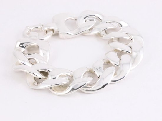 Brede zilveren armband met gourmetschakels afbeelding 2