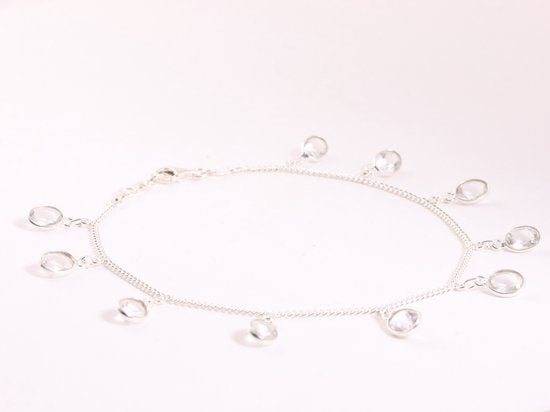 Fijne zilveren enkelband met bergkristal afbeelding 2