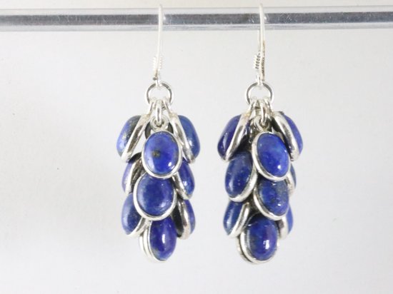 Trosvormige zilveren oorbellen met lapis lazuli afbeelding 2