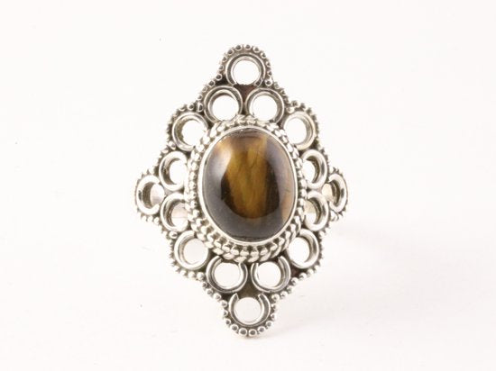 Opengewerkte zilveren ring met tijgeroog afbeelding 4
