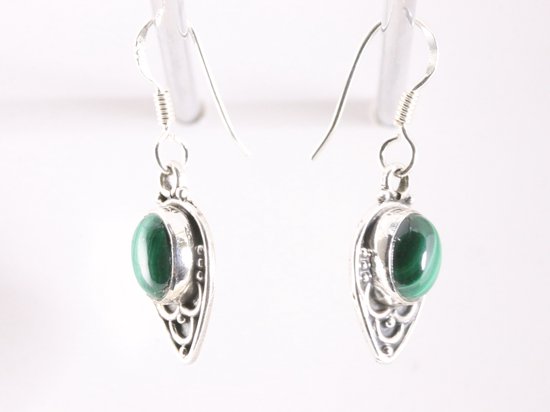 Fijne bewerkte zilveren oorbellen met malachiet afbeelding 2