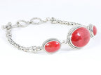 Traditionele zilveren armband met koningsschakels en rode koraal stenen afbeelding 2
