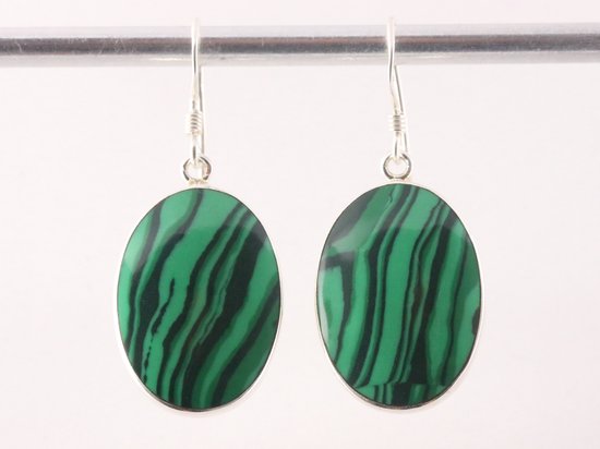 Ovale zilveren oorbellen met malachiet afbeelding 4