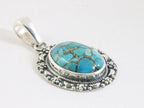 Bewerkte zilveren hanger met blauwe koperturkoois afbeelding 2