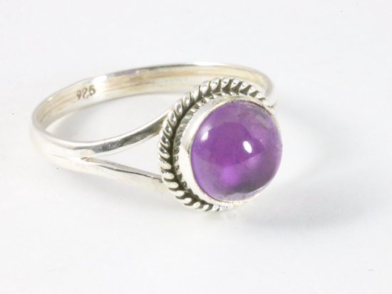 Fijne bewerkte ronde zilveren ring met amethist afbeelding 1