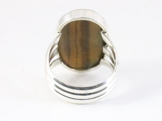 Grote ovale zilveren ring met tijgeroog afbeelding 3