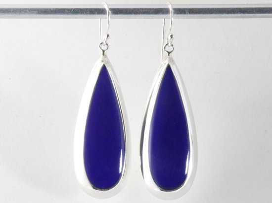 Grote druppelvormige zilveren oorbellen met lapis lazuli afbeelding 3