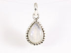Fijne bewerkte druppelvormige zilveren hanger met regenboog maansteen afbeelding 4