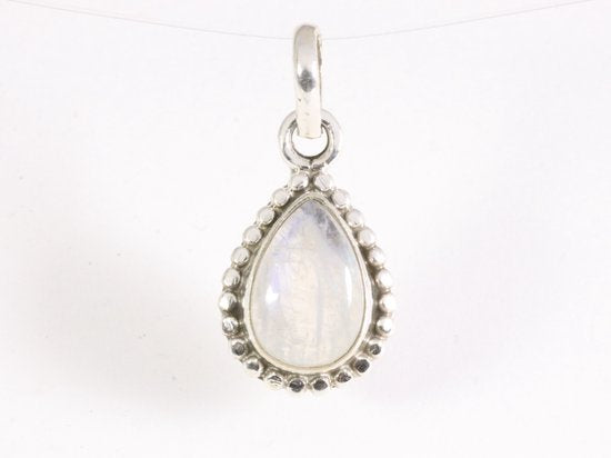 Fijne bewerkte druppelvormige zilveren hanger met regenboog maansteen afbeelding 4