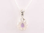 Opengewerkte druppelvormige zilveren hanger met amethist aan ketting afbeelding 3