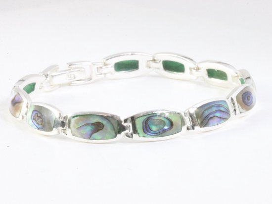 Hoogglans zilveren armband met abalone schelp afbeelding 2