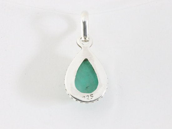 Fijne bewerkte druppelvormige zilveren hanger met groene amazoniet afbeelding 3