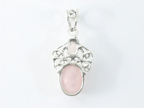 Opengewerkte zilveren hanger met rozenkwarts afbeelding 3