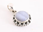 Fijne bewerkte ronde zilveren hanger met blauwe lace agaat afbeelding 2