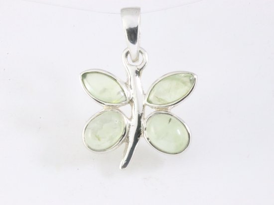 Zilveren vlinder hanger met prehniet afbeelding 4