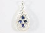 Langwerpige opengewerkte zilveren hanger met lapis lazuli afbeelding 3