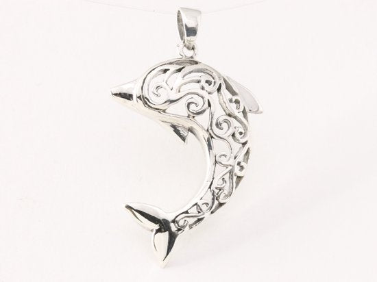 Opengewerkte zilveren dolfijn hanger afbeelding 1
