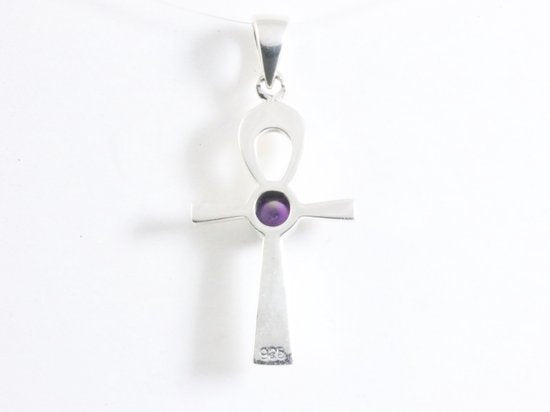 Fijne zilveren ankh hanger met amethist afbeelding 3