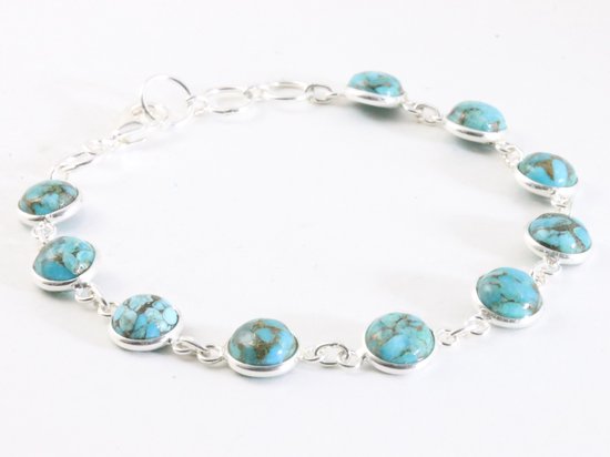 Fijne zilveren armband met blauwe koperturkoois afbeelding 2