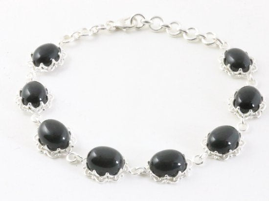 Bewerkte zilveren armband met onyx afbeelding 1