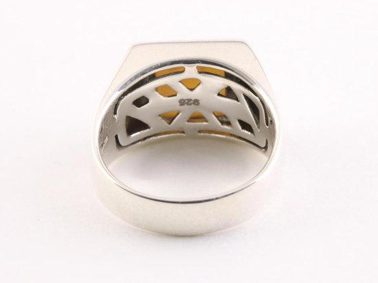 Zware bewerkte zilveren herenring met parelmoer afbeelding 3