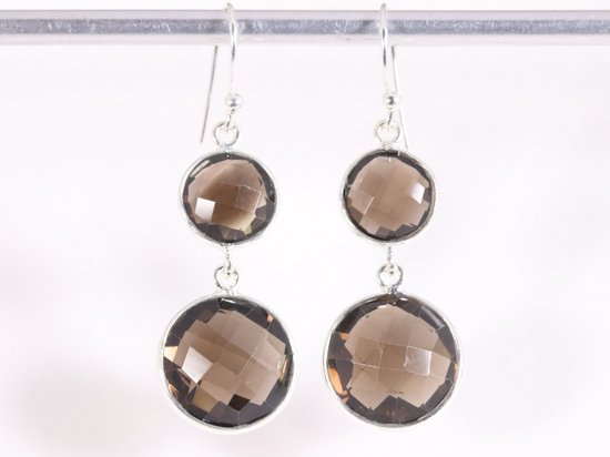 Lange zilveren oorbellen met rookkwarts afbeelding 4