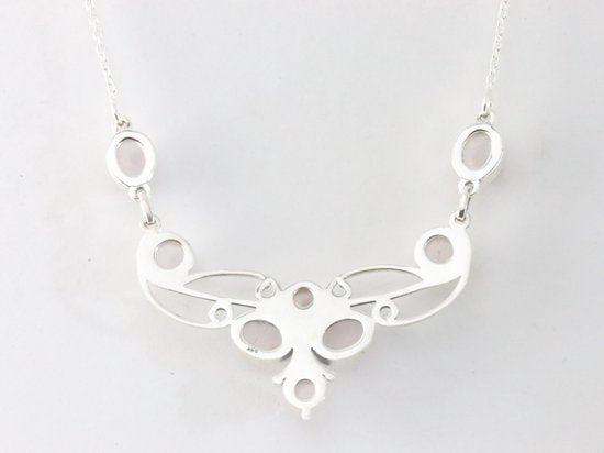 Bewerkte zilveren ketting met rozenkwarts afbeelding 2