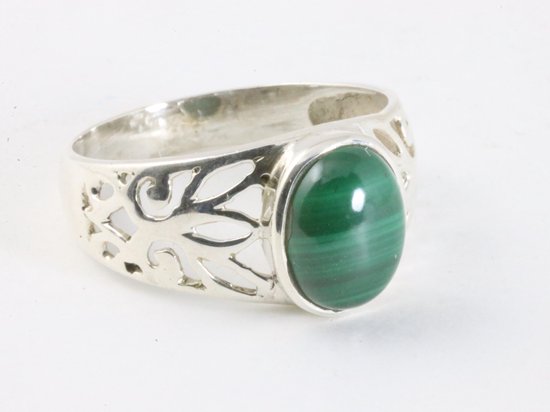 Opengewerkte zilveren ring met malachiet afbeelding 1