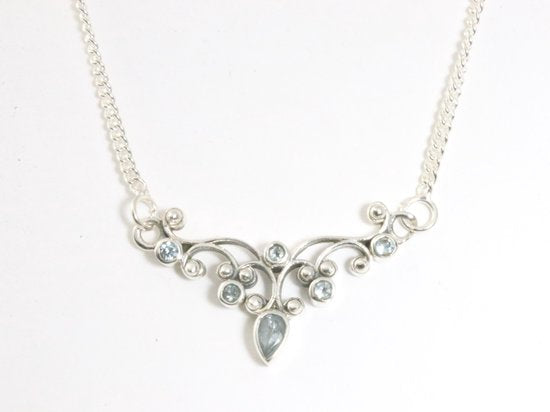 Fijne zilveren ketting met blauwe topaas afbeelding 3