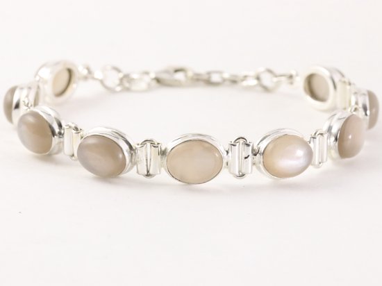 Zware zilveren armband met grijze maansteen afbeelding 1