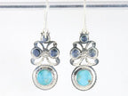 Bewerkte zilveren oorbellen met Arizona turkoois en lapis lazuli afbeelding 3