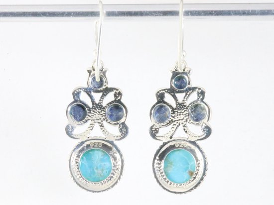 Bewerkte zilveren oorbellen met Arizona turkoois en lapis lazuli afbeelding 3